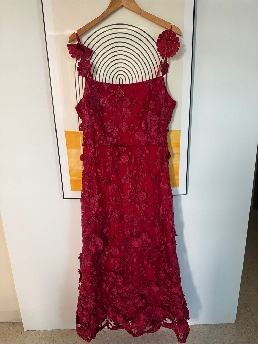 Dalia MacPhee Red/Dark Red Floral Appliqué Dress